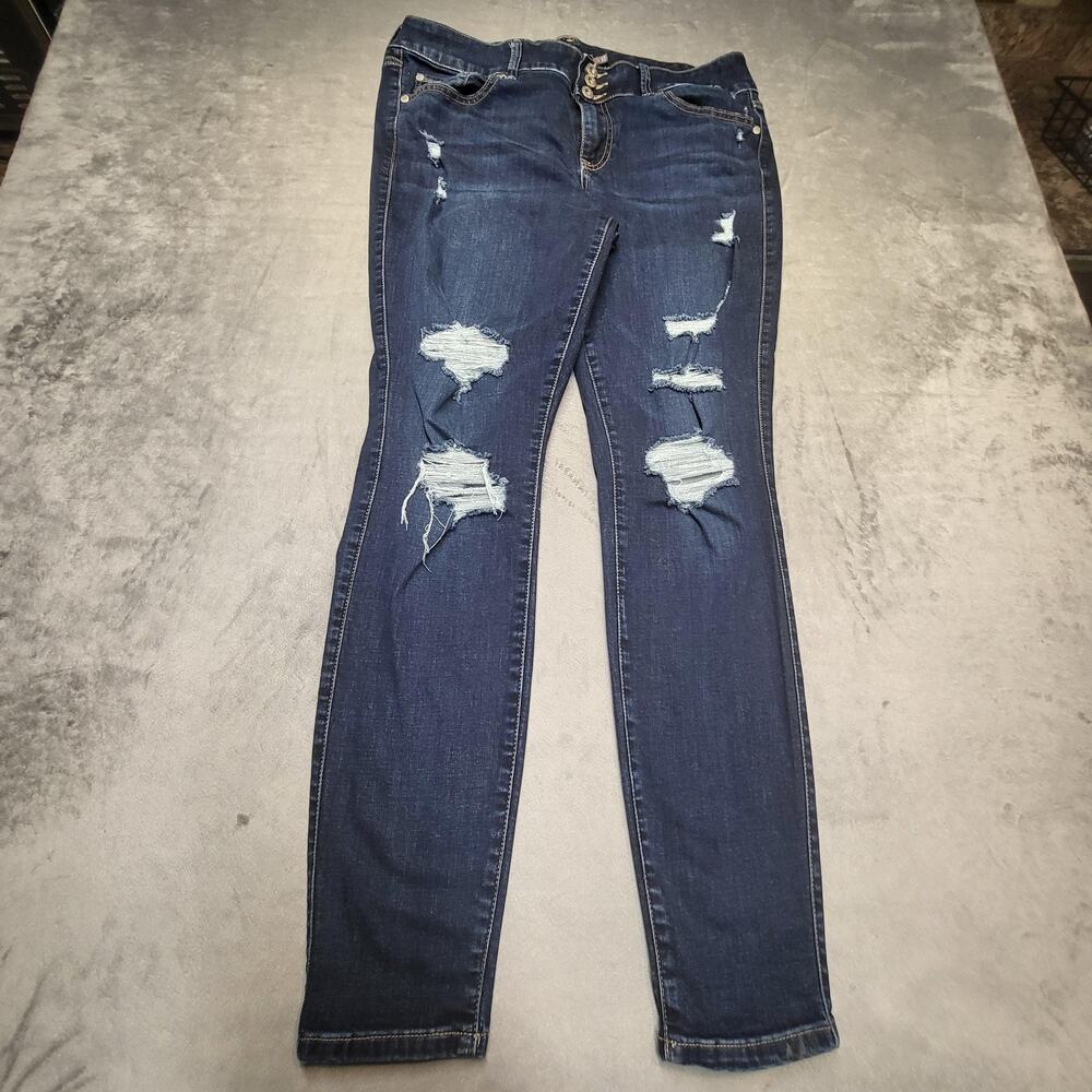 TORRID Jeans Womens 14 Plus Blue Dark Wash Slim Distressed Stretch Jegging